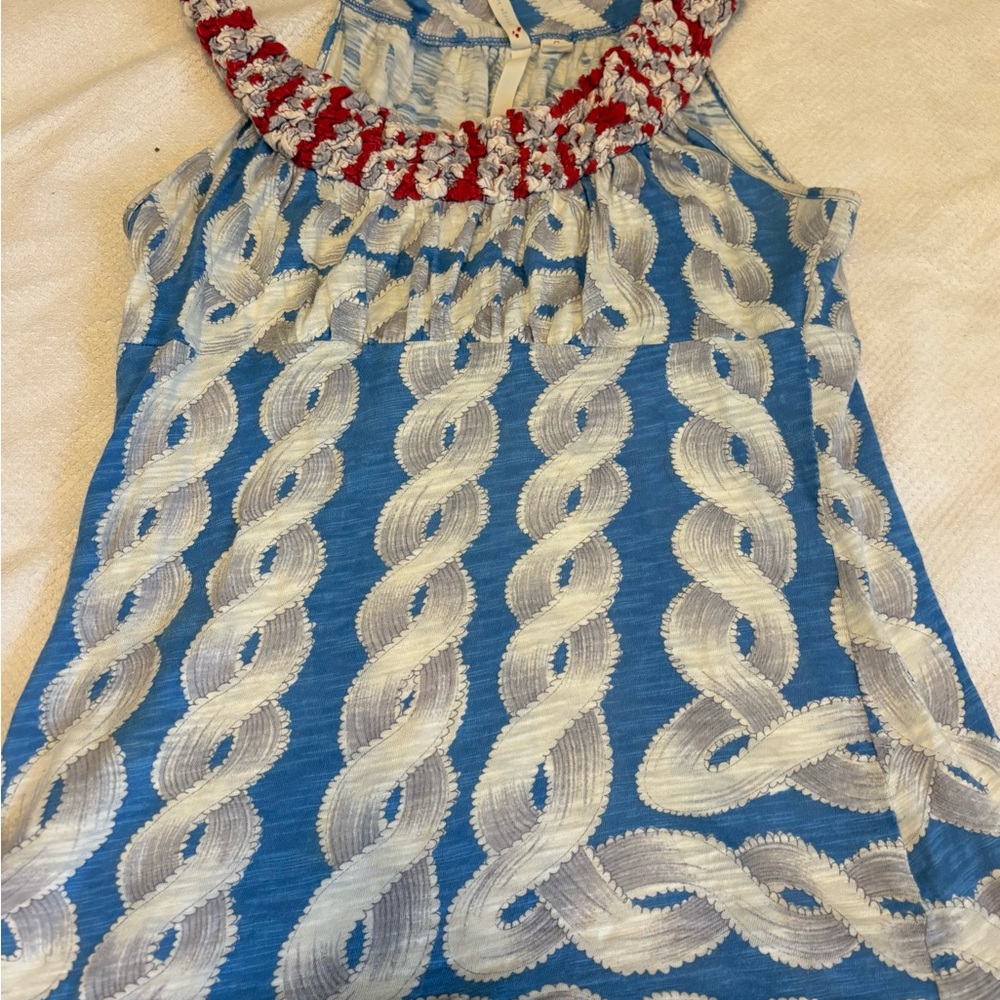 Anthropologie Little Yellow Button Blue Fairway Buoy Nautical Cotton Tank Top S